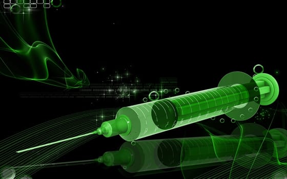 Digital illustration of syringe in colour background
