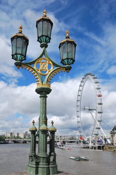 London eye from westminster bridge with lights in foreground
