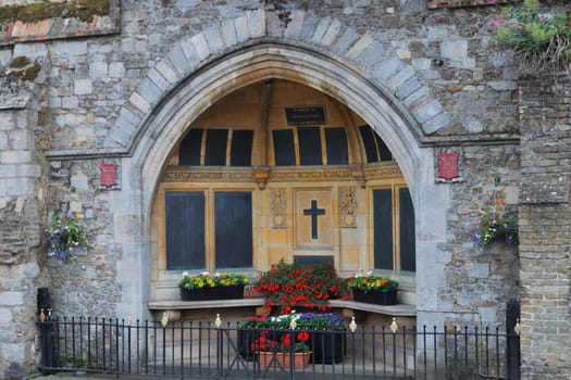 War memorial with flowers