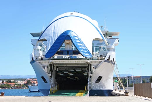 Ferry ready for loading cars and passengers in Zadar harbor, Croatia