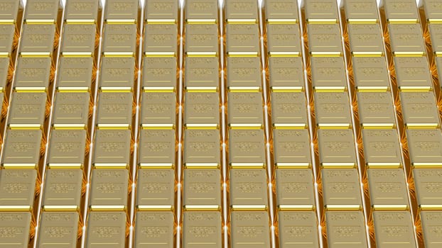 Array of gold bullion 3d render money concept