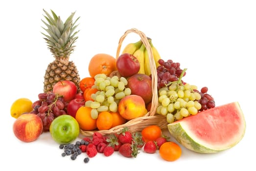 This is an isolated arrangement of fruits