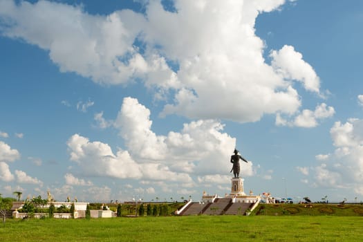 Vientiane,the statue of Fa Ngum on the promenade by the Mekong River