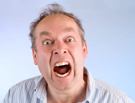 A middle-aged man is screaming for help about something