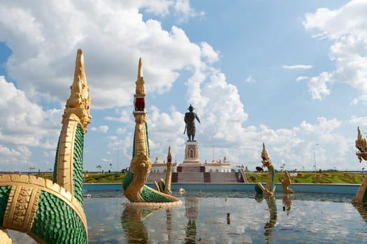 Vientiane,the statue of Fa Ngum on the promenade by the Mekong River