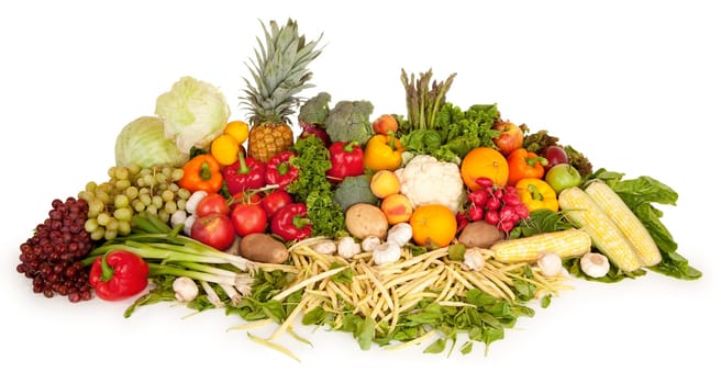 This is a close-up of vegetables and fruits.