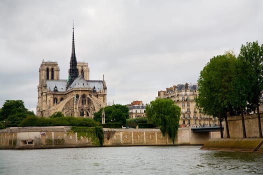 A view of Notre Dame de Paris from the River Seine.