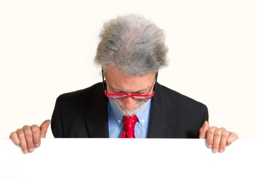 man holds blank signs isolated