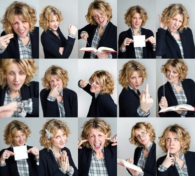 Collage of the same woman making different expressions