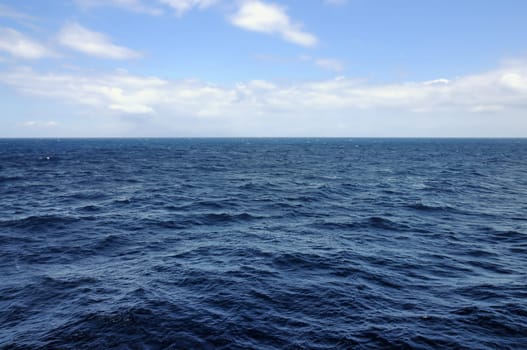 Open blue sea deep water and sky horizon background.