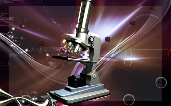 Digital illustration of microscope in colour background
