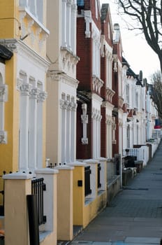 Typical traditional multicolored english buildings, outdoor shoot