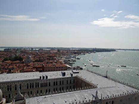 aerial view from Campanile&#039 s tower on St Mark square