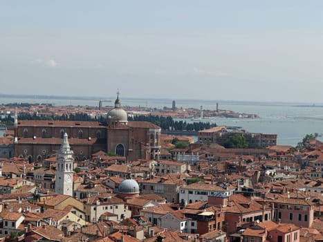 aerial view from Campanile&#039 s tower on st Mark square