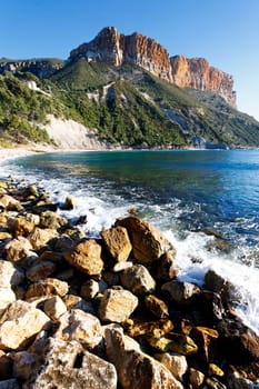 rock on the beach in mediterranean sea