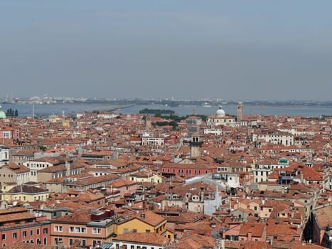 aerial view from  Campanile&#039 s tower on St Mark square