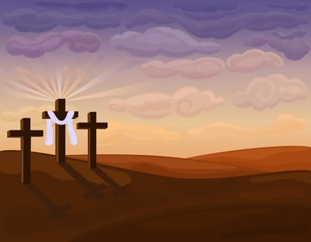 Religious Easter Card with Golgotha hills - Jesus crucifixion.