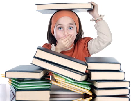 adorable girl studying in the school a over white background