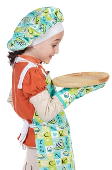 adorable future cook with surprise gesture a over white background