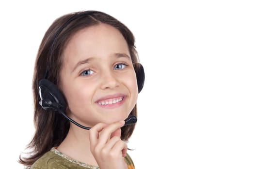 Cute girl with headset over white background