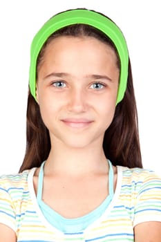 Adorable little girl with blue eyes isolated on white background