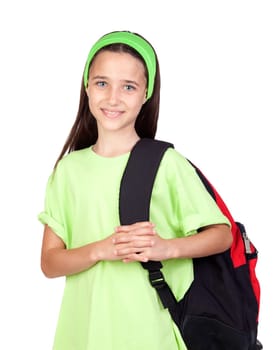 Adorable student girl with blue eyes isolated on white background