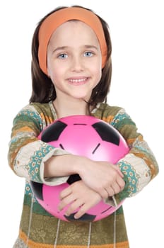 adorable girl whit ball a over white background