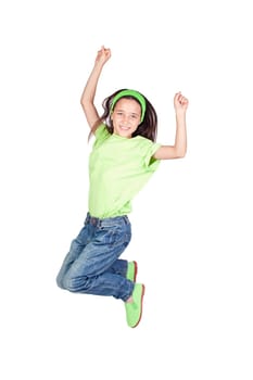 Happy little girl jumping isolated on white background