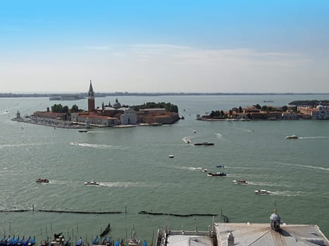 aerial view from Campanile&#039 s tower on St Mark square