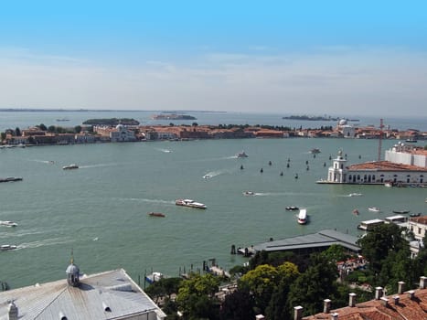 Aerial view from Campanile&#039 s tower on St mark square