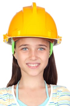 Young engineer girl isolated on white background
