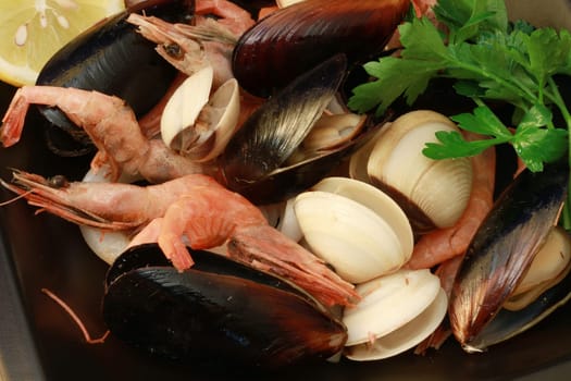 a dish of seafood soup
