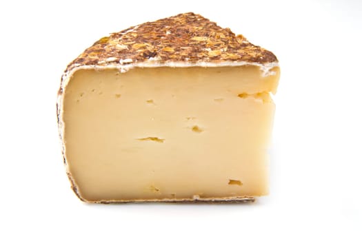 part of aged italian cheese isolated on white background