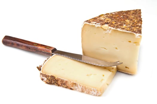part of aged italian cheese isolated on white background