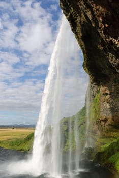 rear view of the waterfall seljalandsfoss