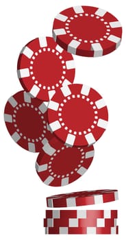 Illustration of Falling Red Poker Chips Isolated on White