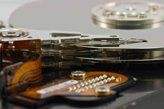 Hard disk drive Head, detail of heads and disks