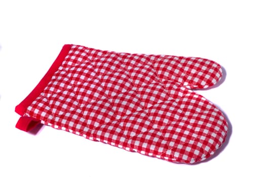 Close up view of a kitchen protection glove isolated on a white background.