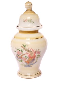 Close up view of a urn ceramic vase isolated on a white background.