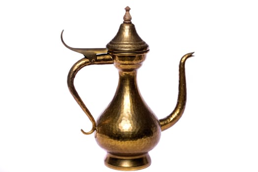 Close up view of a copper wine vase isolated on a white background.