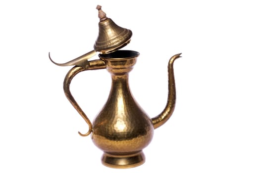 Close up view of a copper wine vase isolated on a white background.