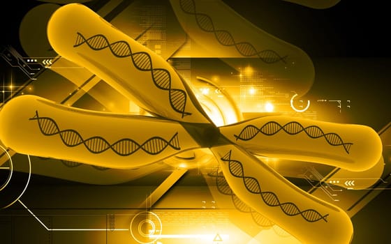 Digital illustration of chromosome in colour background