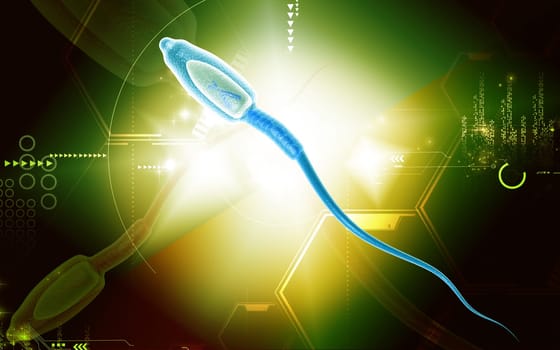 Digital illustration of sperm in colour background