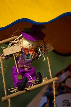 Close up view of an handmade doll.