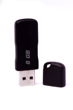 Close up view of a USB pendrive isolated on a white background.