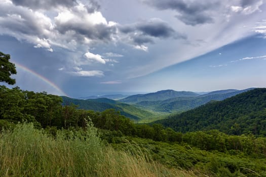 Storm sweeps over Shenandoah Valley from Skyline Drive in the Blue Ridge Mountains of Virginia