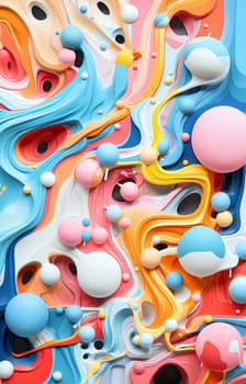 Vibrant design showcases swirling colors of blue, pink, and orange with three-dimensional spheres creating a playful and dynamic effect - Generative AI