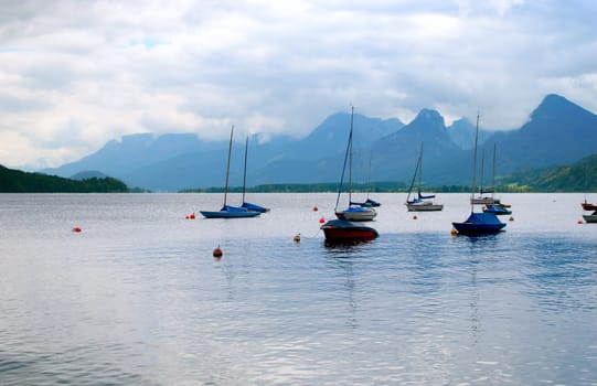 Sailing boats on Wolfgangsee Lake, Salzburgerland, Austria