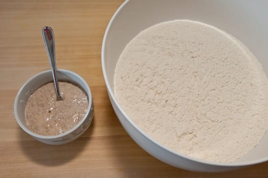 Dissolved dry yeast and flour