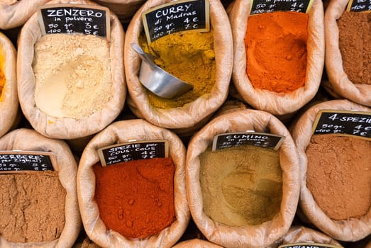 spices in bags on display